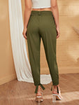 Solid Knot Hem Belted Tapered Pants