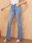 Light Wash Pocket Detail Flare Jeans