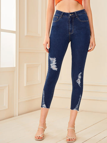 Ripped Detail Crop Jeans