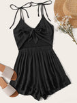 Tie Front Shirred Layer Ruffle Hem Cami Playsuit