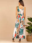 Tropical Print Belted Cami Jumpsuit