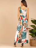 Tropical Print Belted Cami Jumpsuit