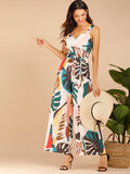 Tropical Print Belted Cami Jumpsuit