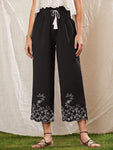 Tassel Tie Embroidered Wide Leg Pants