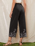 Tassel Tie Embroidered Wide Leg Pants