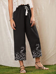 Tassel Tie Embroidered Wide Leg Pants