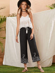 Tassel Tie Embroidered Wide Leg Pants