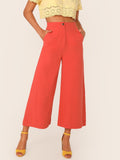 Button Front Wide Leg Crinkle Pants