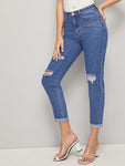 Ripped Roll Up Hem Jeans