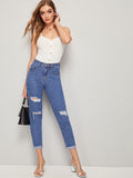 Ripped Roll Up Hem Jeans