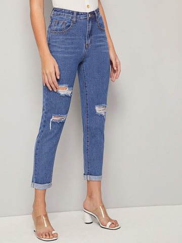 Ripped Roll Up Hem Jeans