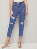 Ripped Roll Up Hem Jeans