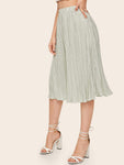 High Waist Lettuce Trim Pleated Skirt