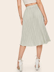 High Waist Lettuce Trim Pleated Skirt