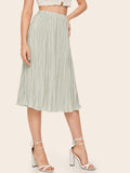 High Waist Lettuce Trim Pleated Skirt