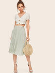 High Waist Lettuce Trim Pleated Skirt