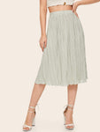 High Waist Lettuce Trim Pleated Skirt