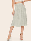 High Waist Lettuce Trim Pleated Skirt