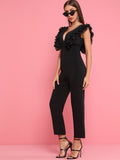 V-cut Backless Ruffle Trim Jumpsuit