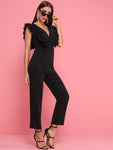 V-cut Backless Ruffle Trim Jumpsuit