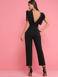 V-cut Backless Ruffle Trim Jumpsuit