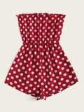 Polka Dot Tie Waist Tube Romper