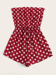 Polka Dot Tie Waist Tube Romper