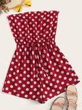 Polka Dot Tie Waist Tube Romper