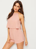 Split Back Blouson Halter Romper