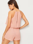 Split Back Blouson Halter Romper