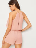 Split Back Blouson Halter Romper