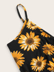 Surplice Neck Sunflower Print Cami Romper