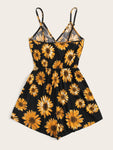 Surplice Neck Sunflower Print Cami Romper