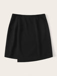 Button Side Zipper Wrap Skirt