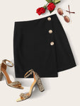 Button Side Zipper Wrap Skirt