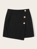 Button Side Zipper Wrap Skirt