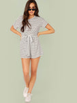 Keyhole Back Belted Striped Romper