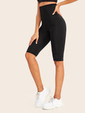 Wide Band Waist Solid Cycling Shorts