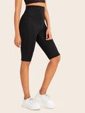 Wide Band Waist Solid Cycling Shorts