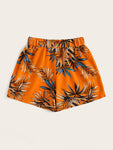 Drawstring Waist Tropical Print Shorts