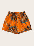 Drawstring Waist Tropical Print Shorts