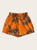 Drawstring Waist Tropical Print Shorts