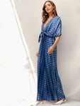 Plunging Neck Batwing Sleeve Tie Front Palazzo Jumpsuit