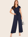 Tie Front Blouson Waist Palazzo Jumpsuit