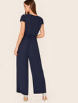 Tie Front Blouson Waist Palazzo Jumpsuit