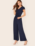 Tie Front Blouson Waist Palazzo Jumpsuit