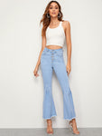 Raw Hem Flare Leg Button Front Jeans