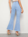 Raw Hem Flare Leg Button Front Jeans