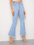 Raw Hem Flare Leg Button Front Jeans