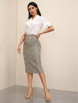 Dalmatian Print Split Back Pencil Skirt